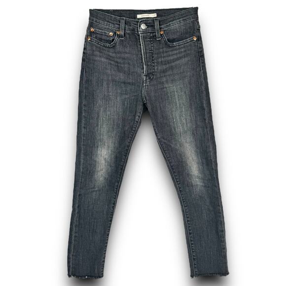 Levis Womens Wedgie Skinny Jeans Faded Black Gray Jeggings Button Fly Size 27 - Picture 1 of 8